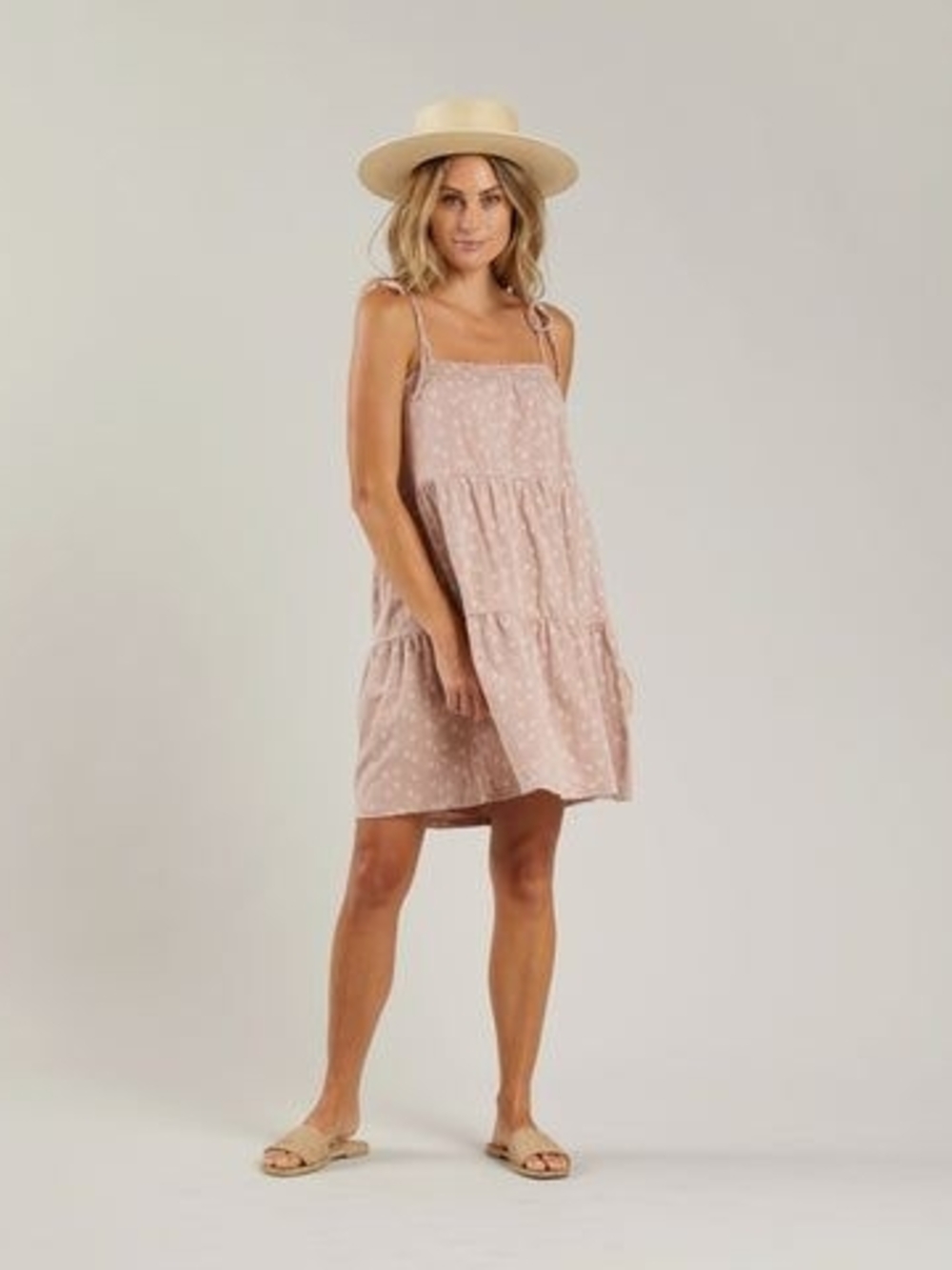 Tiered Mini Dress in Mauve Daisy